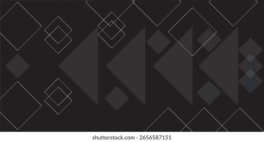 Futuristic abstract background featuring layered dark triangles and squares arranged in a dynamic geometric pattern over a black backdrop