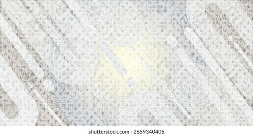 Futuristic abstract background featuring layered translucent diagonal lines over an intricate organic texture and a soft central light burst. Neutral taupe and gray tones create a modern