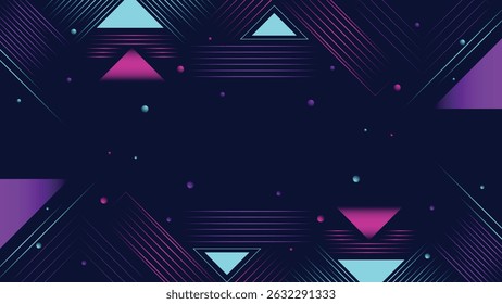 Arrière-plan abstrait futuriste avec des formes triangulaires néon, des lignes lumineuses et une disposition sombre idéale pour les affiches à thèmes numériques et les projets graphiques modernes