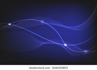 Futuristic abstract background featuring smooth glowing blue wave lines on a dark gradient backdrop, ideal for tech and digital themes, vector illustration