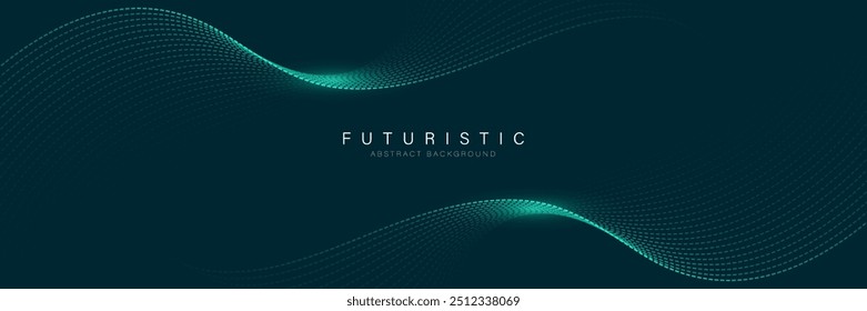 Fundo abstrato futurista com onda de partículas fluindo. Elemento de design de linhas móveis brilhantes. Conceito de tecnologia futura digital. Terno para banner, website, business, corporate, cover, brochura