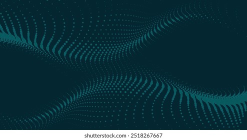 Fundo abstrato futurista com onda de partículas fluindo. Elemento de pontos de meio-tom. Elemento de design de linhas móveis brilhantes. Conceito de tecnologia futura digital.