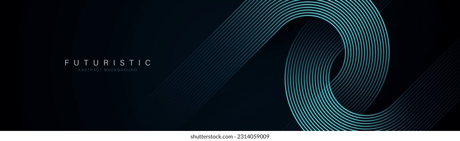 Futuristic abstract background. Glowing blue geometric lines design. Modern shiny blue diagonal rounded lines pattern. Horizontal banner template with space for your text. Vector illustration