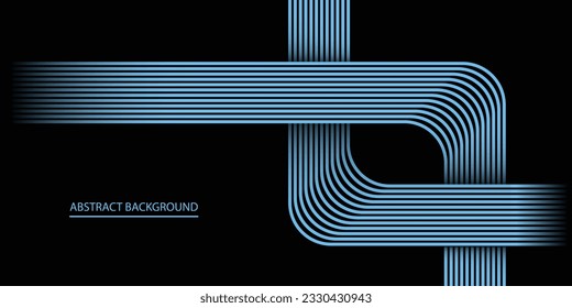 Futuristic abstract background. Glowing blue geometric lines design. Modern shiny blue diagonal rounded lines pattern. Horizontal banner template with space for your text. Vector illustration modern