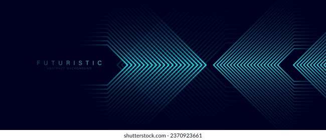 Fondo abstracto futurista. Diseño de líneas geométricas azul brillante. Patrón moderno de líneas de flecha azul brillante. Concepto de tecnología digital para el futuro. Plantilla de banner horizontal. Ilustración del vector