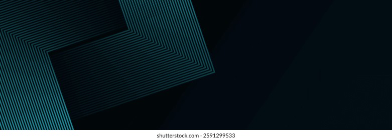 Futuristic abstract background. Glowing blue geometric lines design. Modern shiny blue diagonal rounded lines pattern. Horizontal banner template with space for your text.