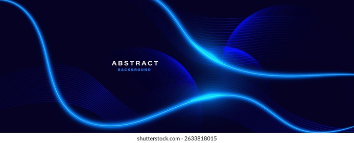 Fundo abstrato futurista com onda azul brilhante no fundo escuro	