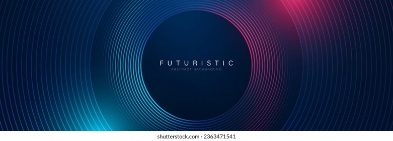 Futuristic abstract background. Glowing circle lines design. Modern shiny blue and pink geometric lines pattern. Future technology concept. Suit for poster, banner, cover, presentation, website, flyer
