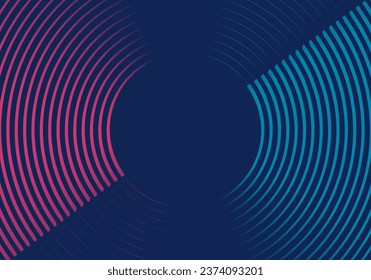 Fondo abstracto futurista. Diseño de líneas de círculo brillantes. Patrón moderno de líneas geométricas brillantes azules y rosas. Concepto de tecnología futura