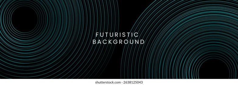 Futuristic abstract background. Glowing circle lines design. Swirl circular lines element. Future technology concept. Horizontal banner template. Suit for cover, banner, website. Vector Eps10