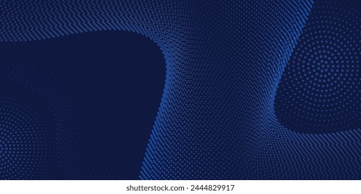 Futuristic abstract background. Glowing purple blue gradient halftone dots. Geometric dotted lines pattern.