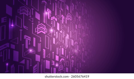 Futuristic abstract background with glowing purple geometric  patterns. Perfect for technology, digital innovation, and cyber themes. Sci-fi technology on the purple background.