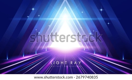 Futuristic abstract background with a glowing triangular geometric.  Light rays effect template.