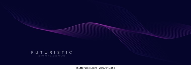 Futuristic abstract background with glowing wave. Shiny moving lines design element. Modern purple blue gradient flowing wave lines. Future technology concept. Vector illustration