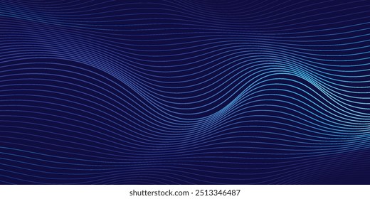 Fundo abstrato futurista com onda brilhante. Elemento de design de linhas móveis brilhantes. Moderno gradiente azul fluindo linhas de onda. Conceito de tecnologia.