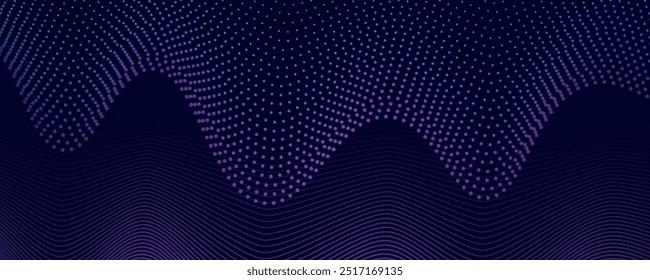 Fondo abstracto futurista con onda brillante. Elemento de diseño de líneas móviles brillantes. Moderno gradiente azul púrpura que fluye líneas de onda. Concepto de tecnología del futuro. Ilustración vectorial 
