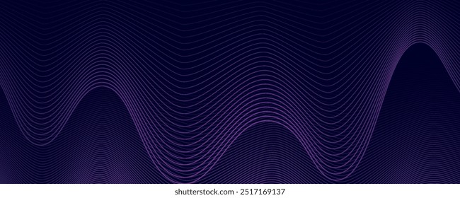 Futuristic abstract background with glowing wave. Shiny moving lines design element. Modern purple blue gradient flowing wave lines. Future technology concept. Vector illustration 