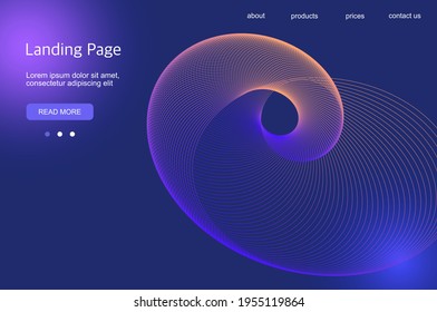 Futuristic abstract background with line swirl, template for landing page, cover, banner, leaflet. Interface for website. Modern design with luminous element