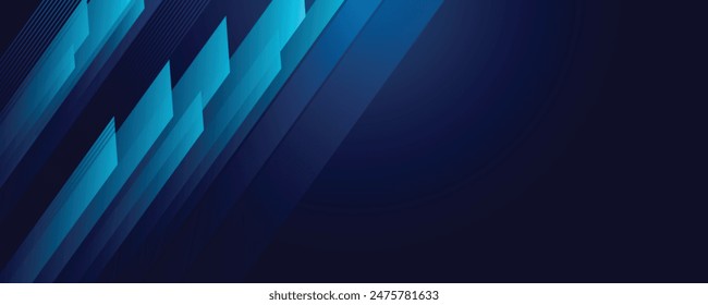 Fondo abstracto futurista. Formas geométricas diagonales modernas. Líneas dinámicas de degradado azul. Plantilla Horizontal del Anuncio.