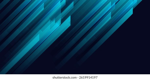 Fondo abstracto futurista. Formas geométricas diagonales modernas. Líneas dinámicas de degradado azul. Plantilla de Anuncio Horizontal con espacio para su texto. Ilustración vectorial 