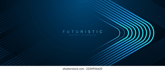 Fondo abstracto futurista sobre azul oscuro. Diseño gráfico de líneas geométricas azul brillante. Patrón moderno de líneas de flecha brillante. Concepto tecnológico. Espacio para el texto. Ilustración del vector