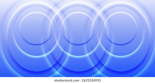 Futuristischer abstrakter Hintergrund mit überlappenden blauen konzentrischen Kreisen und weichen Gradienten, die einen geschichteten und dynamischen visuellen Effekt erzeugen.