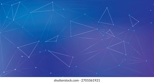 A futuristic abstract background with a plexus of interconnected white dots and lines forming geometric triangles on a smooth blue and purple gradient.