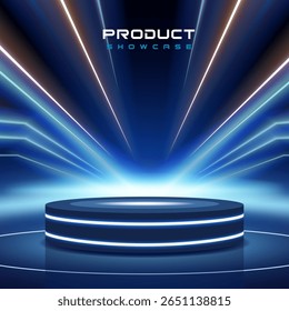 Futuristic abstract background with podium product display and effect glowing for banner, poster, brochure design.