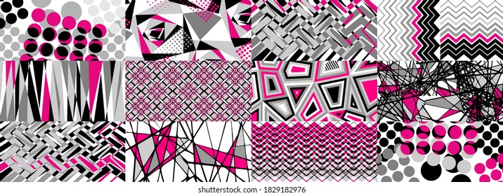 Futuristic abstract background. Pop art geometric tiles. technological design. Memphis vector in bright color isolated on white background