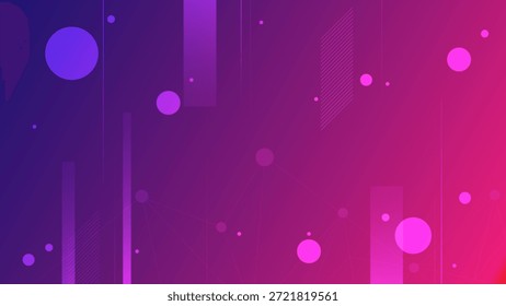 Fondo abstracto futurista con gradiente púrpura y rosa, círculos flotantes y líneas de red geométricas sutiles