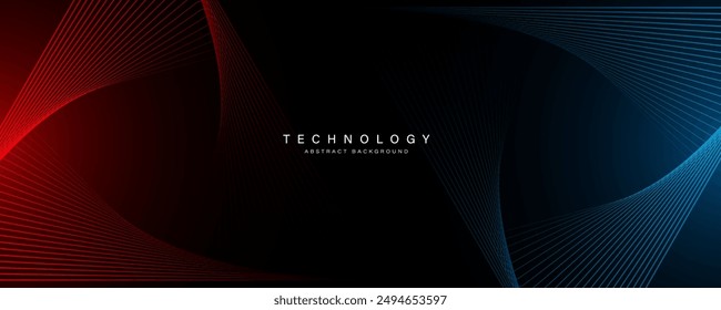 Futuristic abstract background with red and blue light effect. Glowing lines graphic. Modern dark banner template. Future technology concept. Suit for business, corporate, presentation, cover, website