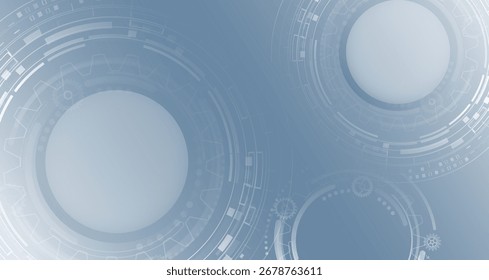 Futuristic abstract background with round digital interface elements on soft blue gradient symbolizing technology, innovation and modern communication, information security.