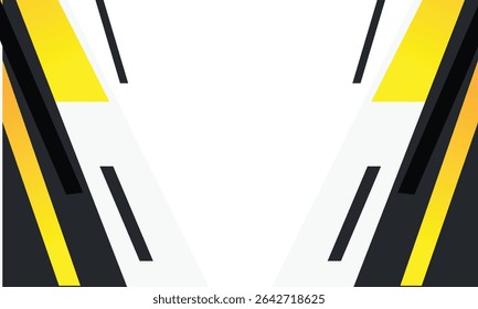 Futuristic abstract background with sharp diagonal shapes in black, white, and yellow tones forming a symmetrical V layout. Perfect for tech-themed posters, banners, or dynamic digital content.