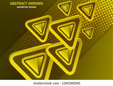 Futuristic abstract background template with arrows from triangles. Bright geometric design elements for banner, poster, business card. Vector illustration