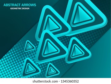 Futuristic abstract background template with arrows from triangles. Bright geometric design elements for banner, poster, business card. Vector illustration