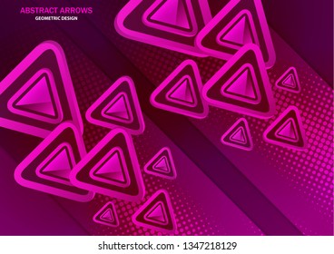 Futuristic abstract background template with arrows from triangles. Bright geometric design elements for banner, poster, business card. Vector illustration
