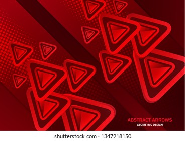 Futuristic abstract background template with arrows from triangles. Bright red geometric design elements for banner, poster, business card. Vector illustration