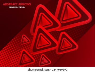 Futuristic abstract background template with arrows from triangles. Bright red geometric design elements for banner, poster, business card. Vector illustration