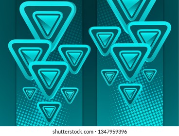 Futuristic abstract background template with arrows from triangles. Bright geometric design elements for banner, poster, business card. Vector illustration