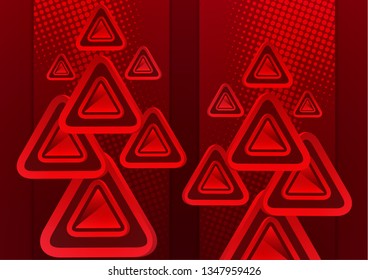 Futuristic abstract background template with arrows from triangles. Bright red geometric design elements for banner, poster, business card. Vector illustration