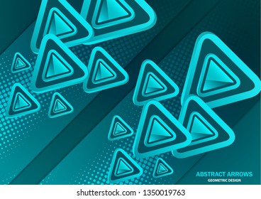Futuristic abstract background template with arrows from triangles. Bright geometric design elements for banner, poster, business card. Vector illustration