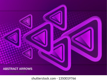Futuristic abstract background template with arrows from triangles. Bright geometric design elements for banner, poster, business card. Vector illustration