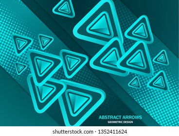 Futuristic abstract background template with arrows from triangles. Bright geometric design elements for banner, poster, business card. Vector illustration