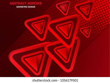 Futuristic abstract background template with arrows from triangles. Bright red geometric design elements for banner, poster, business card. Vector illustration