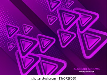 Futuristic abstract background template with arrows from triangles. Bright geometric design elements for banner, poster, business card. Vector illustration