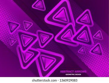 Futuristic abstract background template with arrows from triangles. Bright geometric design elements for banner, poster, business card. Vector illustration