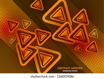 Futuristic abstract background template with arrows from triangles. Bright geometric design elements for banner, poster, business card. Vector illustration