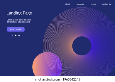 Futuristic abstract background with vibrant linear circle, template for landing page, cover, banner, leaflet. Interface for website. Modern design with luminous elements