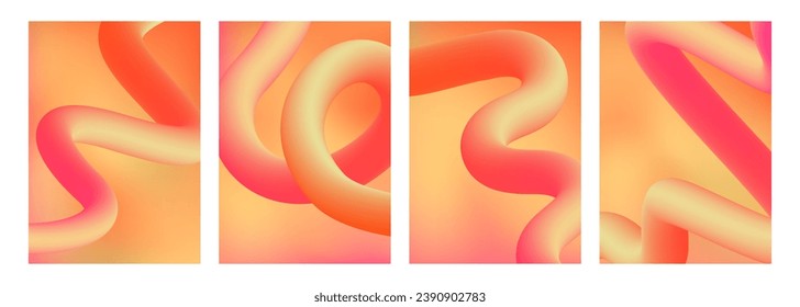 Futuristic abstract backgrounds with dynamic 3d curved orange gradient shapes for creative graphic design. Vector illustration.