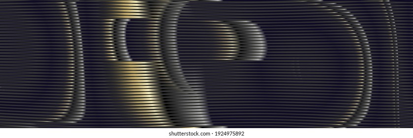 Futuristic abstract banner with rounded forms with linear vector moire pattern. Black background for interior decor, wall panel, mobile apps, business card, image of blog. Vector illustration